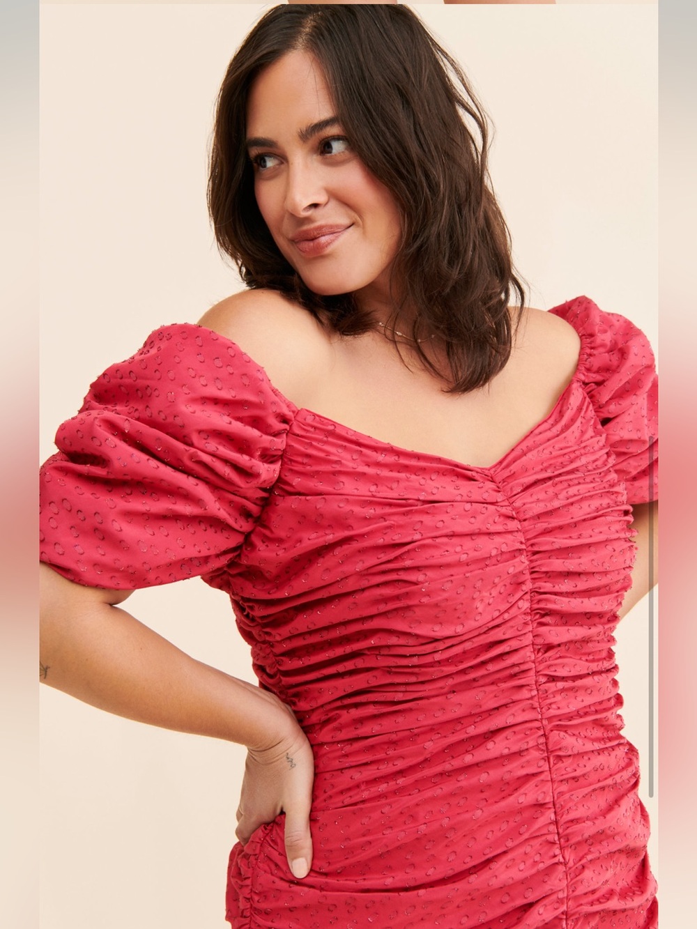 Hutch Raspberry Pink Ruched Off-Shoulder Mini Dress Sz. 8 - Picture 2 of 9